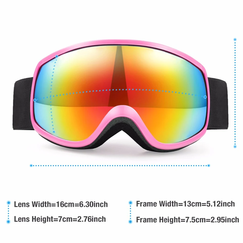 Ski Goggles Colorful Lens Winter Snow Sports Snowboard Goggles Anti-fog UV Protection Kids Skiing Mask Skiing Glasses D30