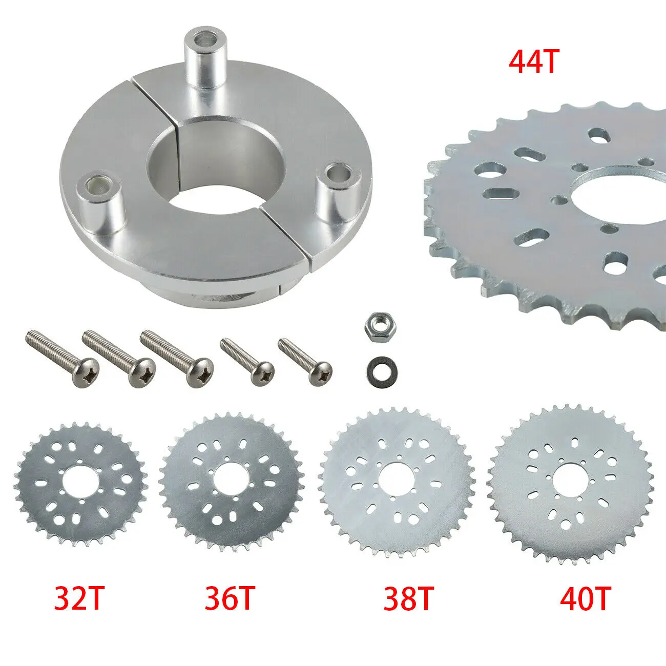 Silver CNC Sprocket 32T 36T 38T 40T 44T& Adaptor For 1.5 Inch 66cc 80cc Motorized Bicycle Bike