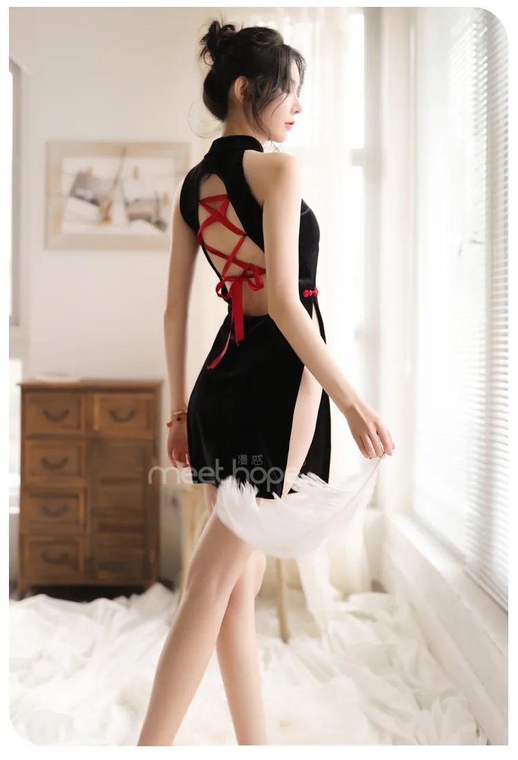 Бархатная ткань ретро Kawaii экзотическая танцевальная одежда Cheongsam женское бельё Комплект комбинация Avidlove одежда для стриптиза рождественское Неглиже