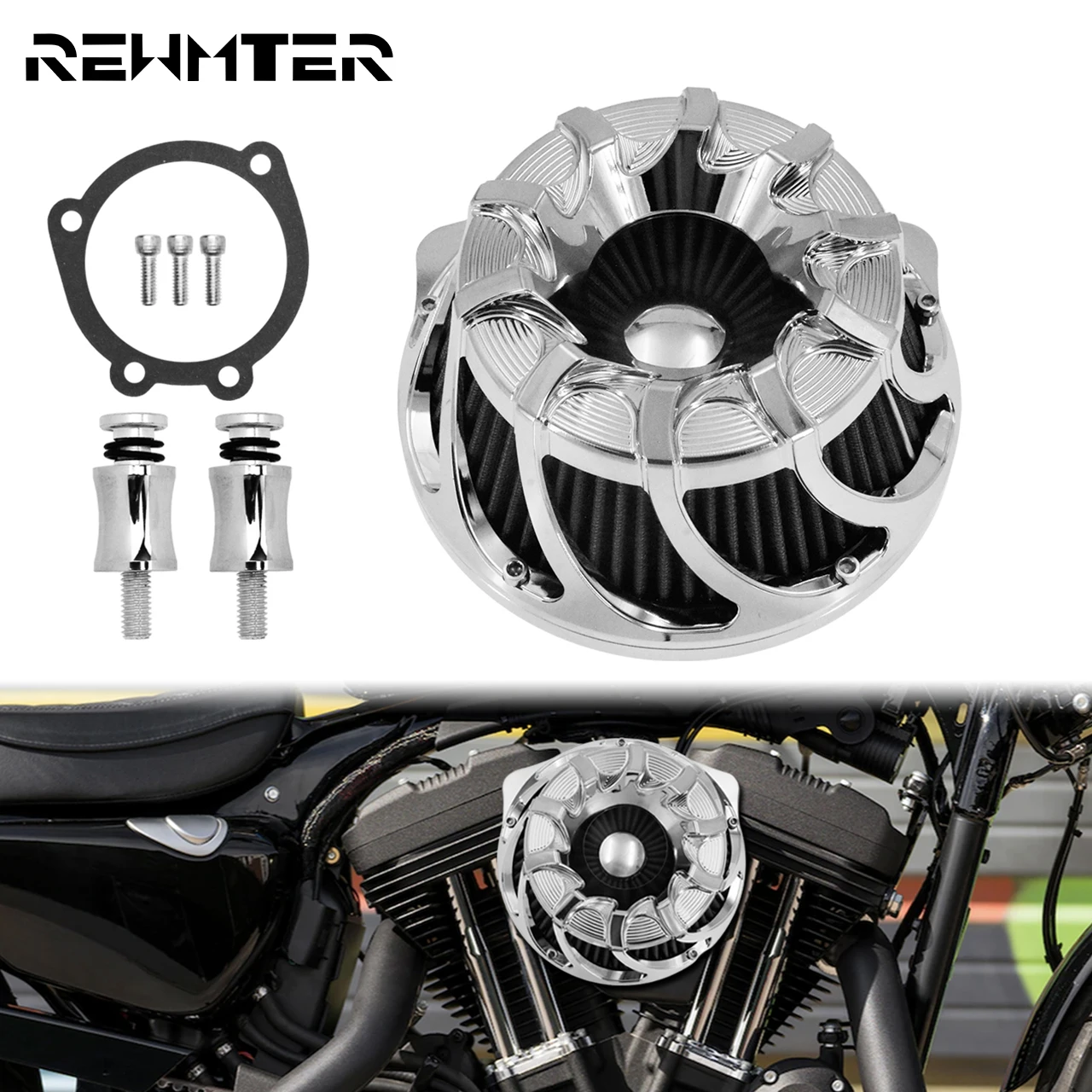 Motorcycle Chrome Air Cleaner Filter For Harley Touring Road Street Glide FLHT Sportster XL883 1200 48 Softail FL Breakout Dyna |