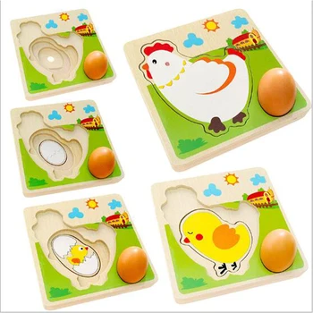 

Baby Wooden Puzzle Chick Grow Hens Laying Eggs Process Puzzle Kindergarten Preschool Early Learning Education Toys For Children