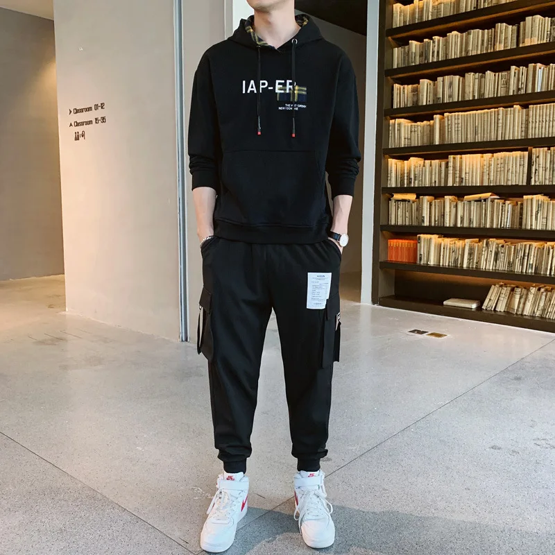 

Men Hoodie Suit Thin Type for Spring And Autumn Loose-Fit Popular Brand Korean-style Trend Students Hooded Pullover Sports Leisu