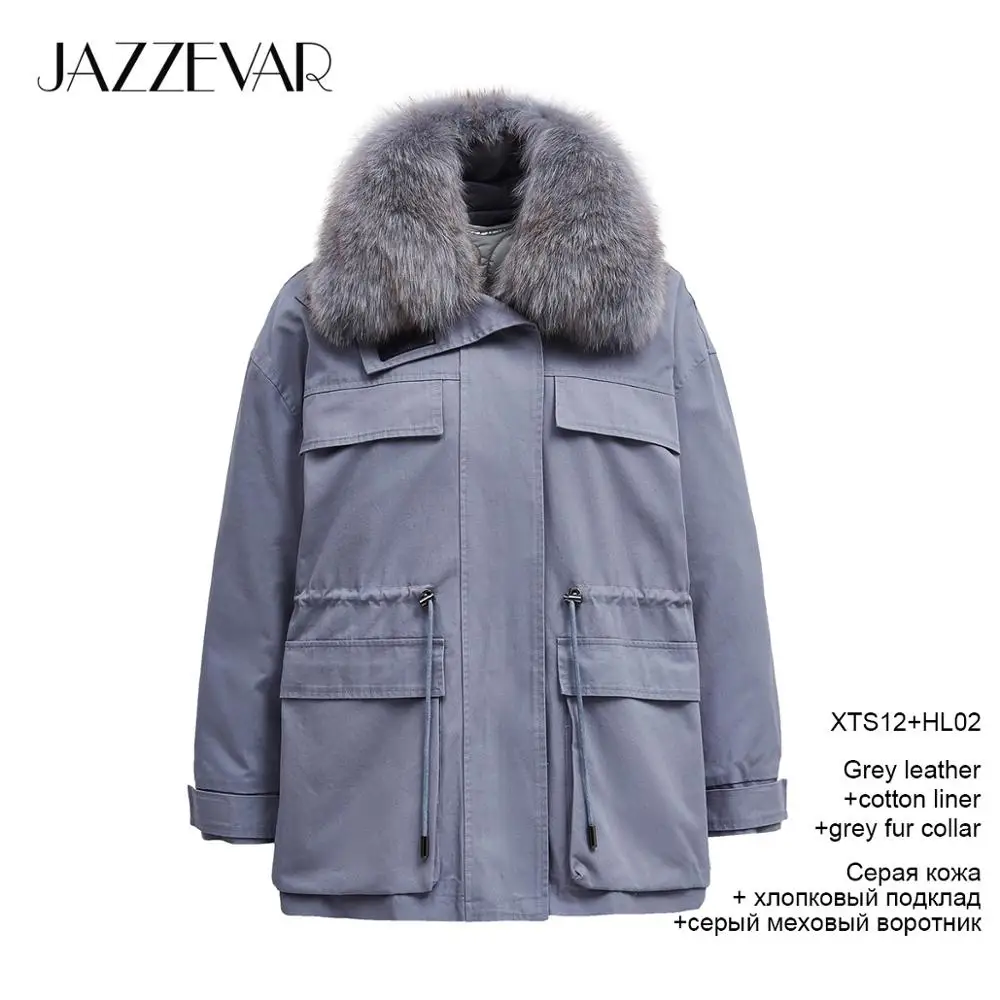 grey coat grey fur JAZZEVAR Зимнее новое поступление зимнее женское пальто высокого качества с меховым воротником свободная верхняя одежда модная женская парка K9067 - Цвет: grey coat grey fur