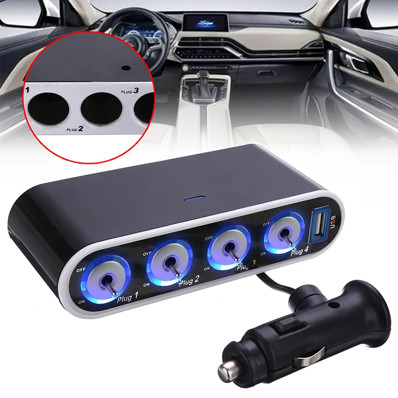 Universal 4 Socket Adapter Splitter 3.1A USB Charger Car DC 12V Cigarette Lighter Socket Splitter+ 4 USB Port Car Adapter