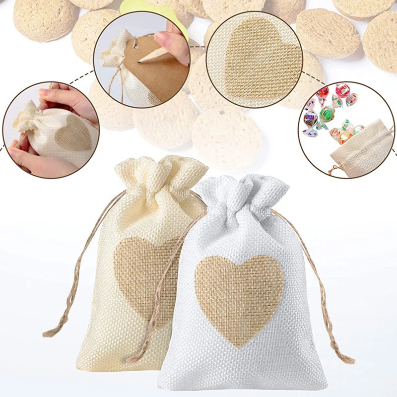 

5pcs/Lot Natural Burlap Jute Linen Gift Packaging Sack Drawstring Bags For Wedding Party Candy Pouch Birthday DIY Storage Decor