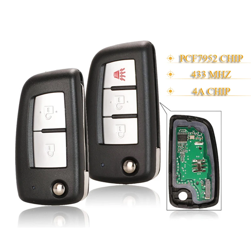 Kutery 2/3 кнопки дистанционный ключ 433 МГц 4A Pcf7952 для Nissan Qashqai J11 Pulsar C13 Juke F15 X-Trail T32 Micra