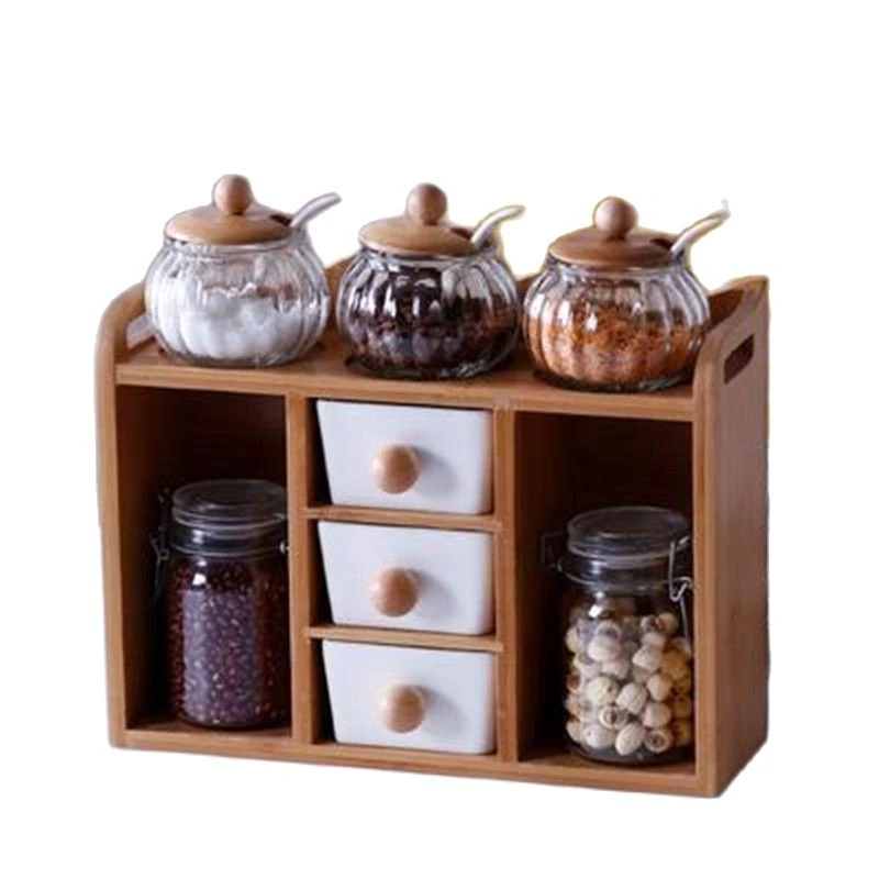 Condiment Spice Jars Set With Holder Bottle Ceramic Salt Sugar Tea