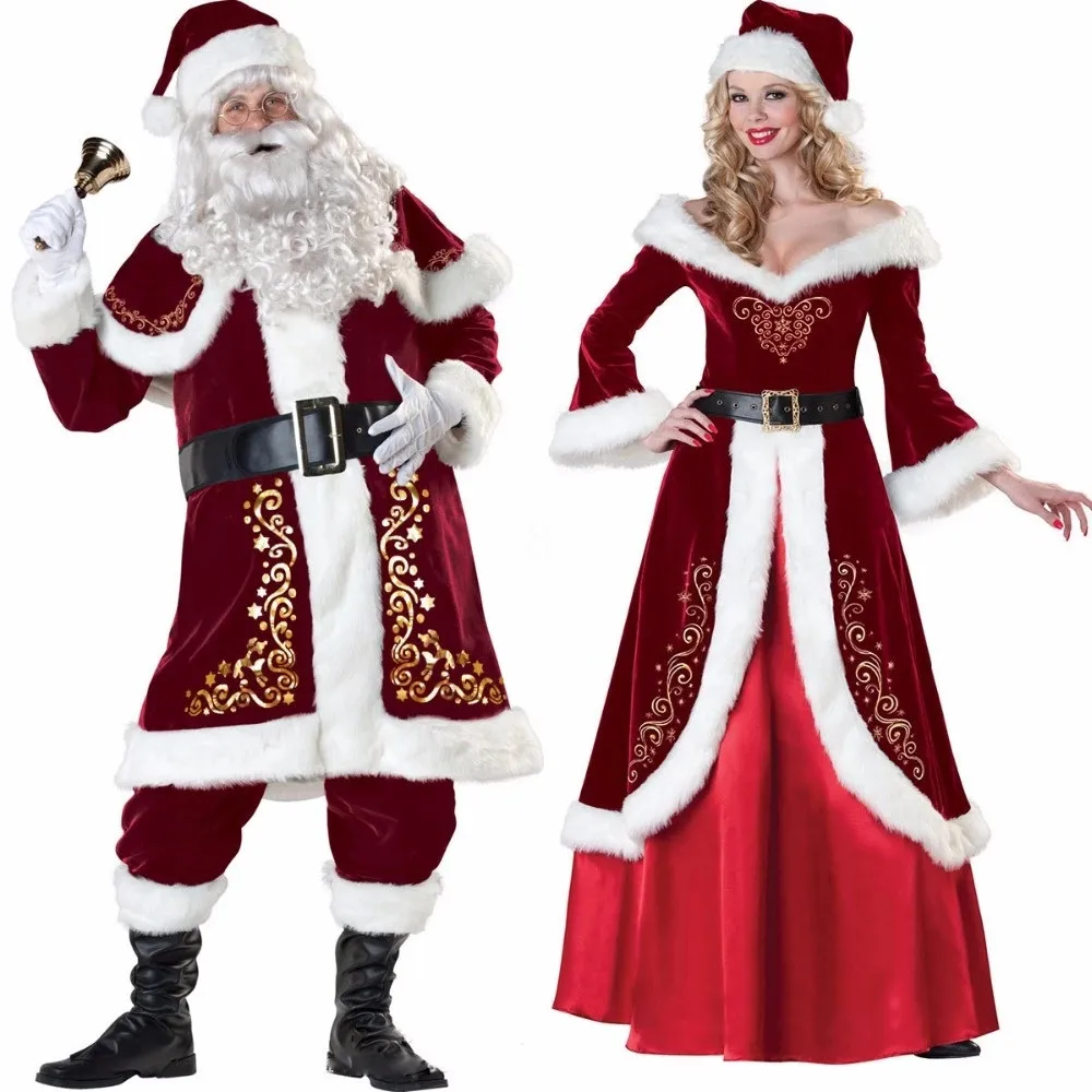

Fashion Christmas Costumes Adults Styles Santa Cosplay Couple Santa Claus Uniform Dresses Clothing Suit For Men And Women Gala