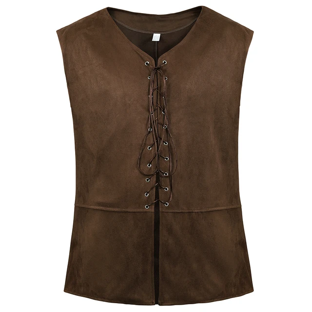 Pirate Vest Men Medieval Costume 18th Century Chevalier Sleeveless Waistcoats Gothic Renaissance Vest Pirate Costume Cosplay deep brown
