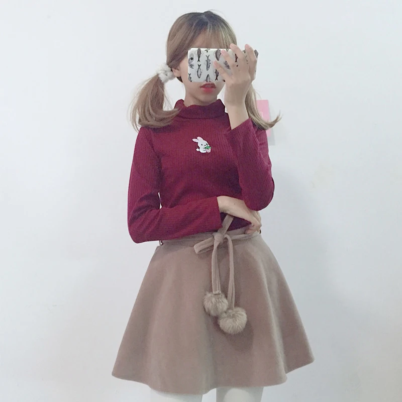 Корейская Милая женская белая футболка с кроликом Harajuku Kawaii Bunny вязаные топы для