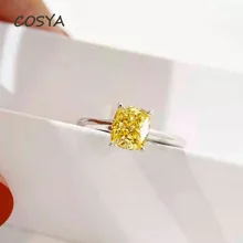 

COSYA 925 Sterling Silver 18K Four Claw Yellow Square High Carbon Diamond Sparkling Wedding Rings Fine Jewelry Birthday Gifts