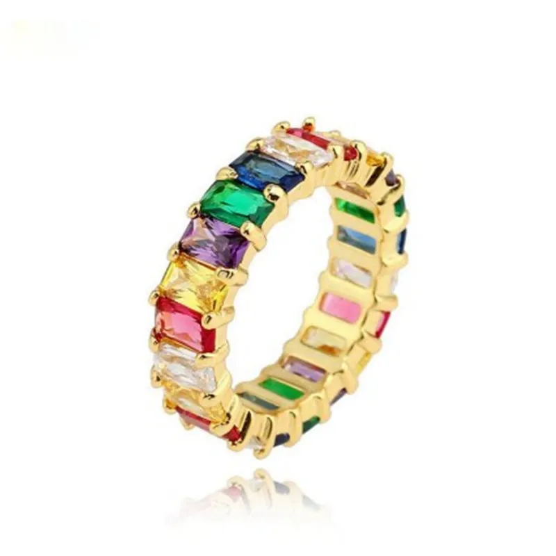 

Rainbow Zircon Rings for women Fashion Gold filled Statement engagement band party gift charm Accessories Jewelry 2019