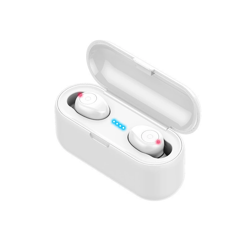 TWS, беспроводные Bluetooth 5,0 наушники F9, гарнитура, наушники с сенсорным управлением, светодиодный дисплей с 2000 мАч, Дополнительный внешний аккумулятор с микрофоном, гарнитура - Цвет: Button Control White