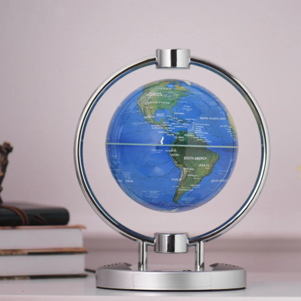 

6 Inch Wireless BT Speaker Magnetic Leviation Globe Floating World Map Globe Tellurion with Colorful LED Light & Base Stand