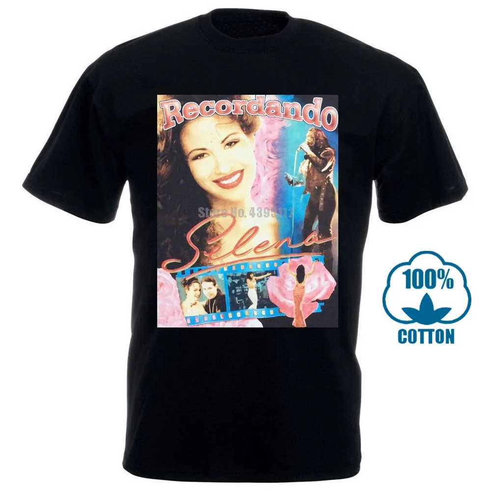 Черный стиль Мужская мода вырез лодочкой редкий Репринт истинный Винтаж 90S Selena Quintanilla футболки с коротким рукавом - Цвет: Черный