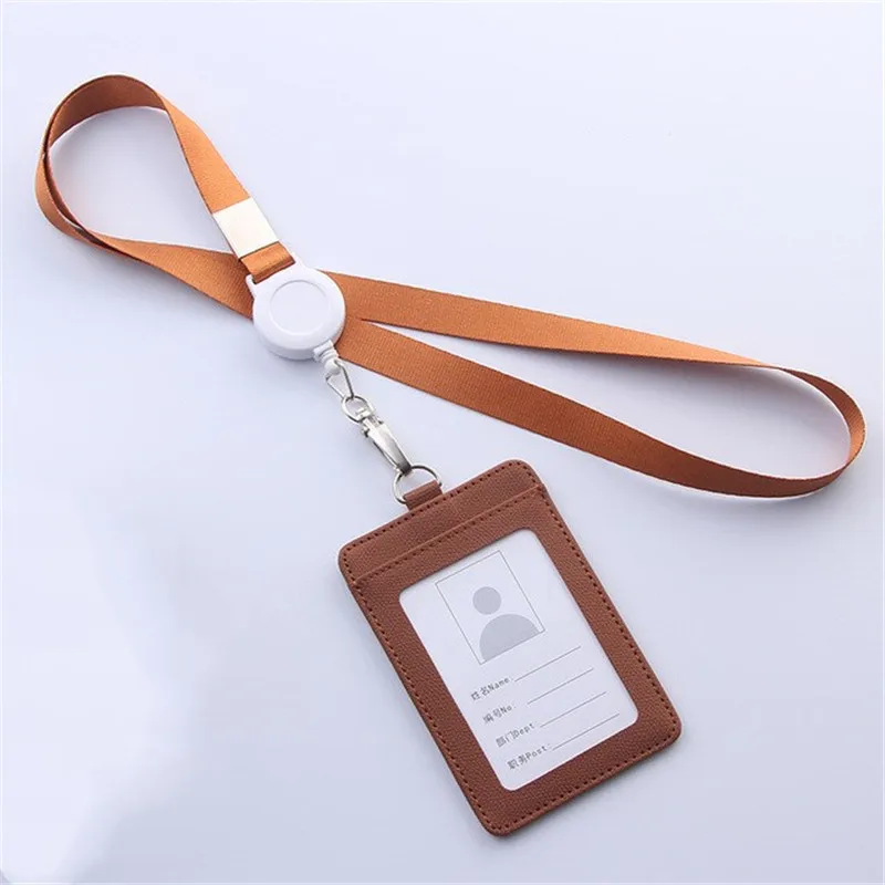 Retractable Lanyard Card Holder PU Badges Set Stationery ID Card Holder with Lanyard Badge Holder Business Name Tag Accessories