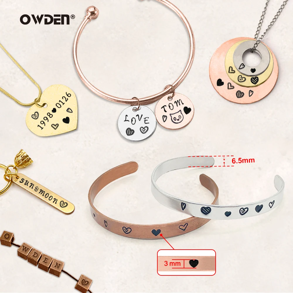 OWDEN-쥬얼리 스탬핑 3mm 스틸 금속 스탬프 세트, 하트 디자인 모양 펀치 도구, DIY 도구, 스틸 쥬얼리 펀처 세트, 6 개