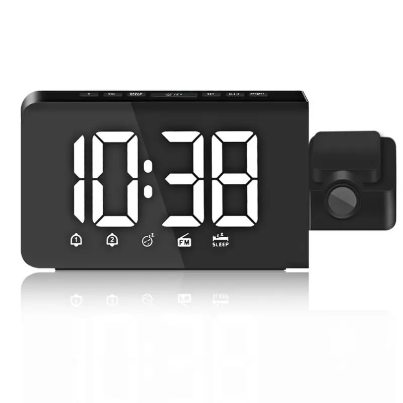 

Creative LED Display Alarm Clock Wake Up Snooze Desk Table Clock Backlight Rotated Projector Support FM Radio