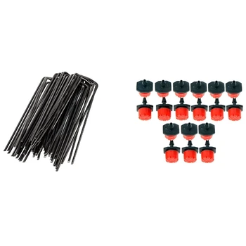 

75 Pcs Micro-Flow Dripper Drip Head Adjustable 8-Holes & 100 Pcs Garden Staples U Shaped Iron Pins Ground Stakes Pegs