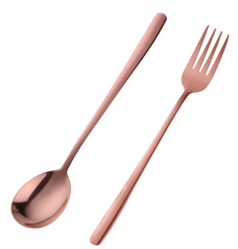 rose gold 2 шт. Корейская столовая посуда из нержавеющей стали, вилка из розового золота, набор ложек с длинной ручкой, черный корейский ковш, кухонные инструменты - Цвет: rose gold