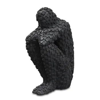 

Creative Abstract Mosaic Resin Black Abstract Male Thinking Figure Sculpture Carved Home Decoration Accessories A1104