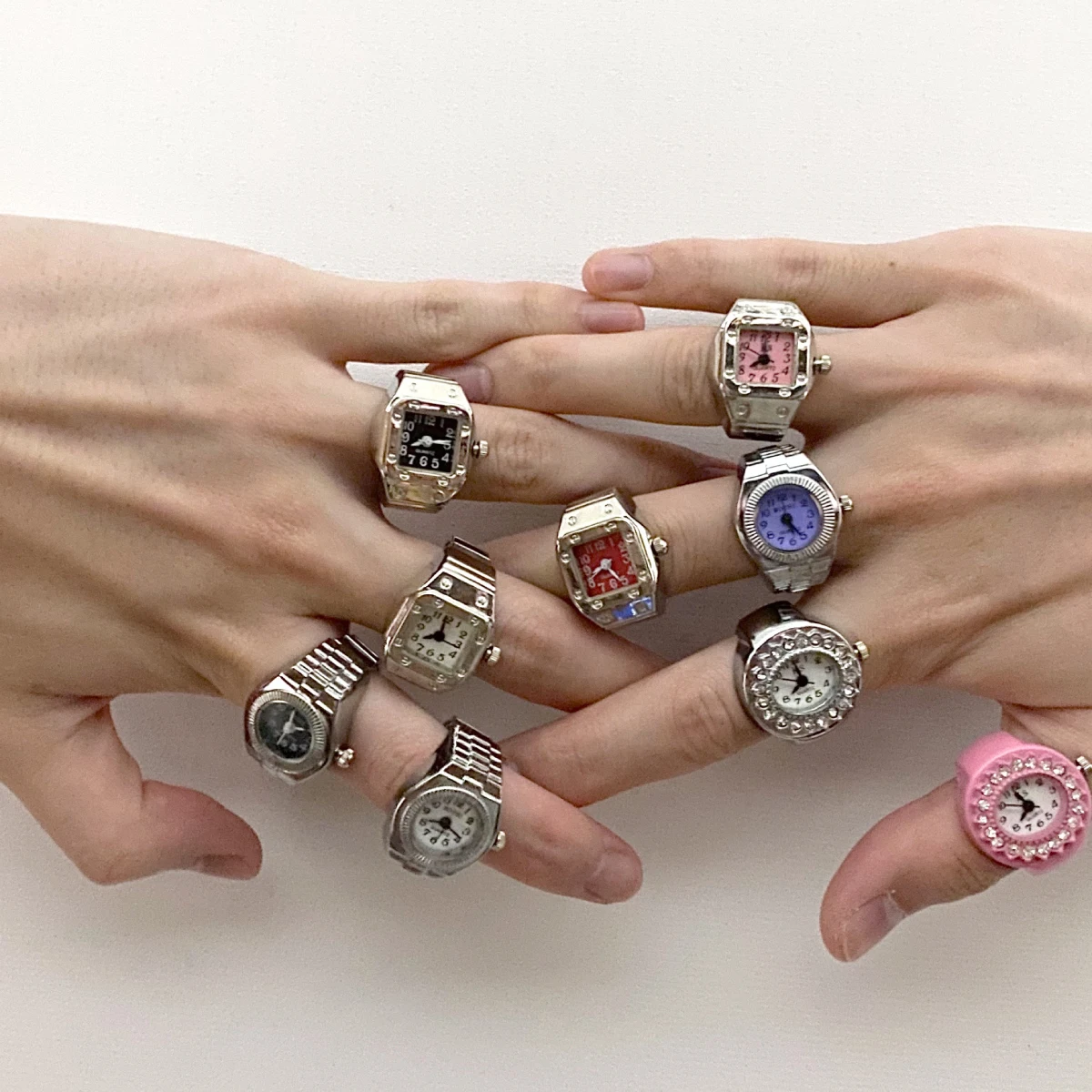 FFLACELL Vintage Punk Elastic Stretchy Quartz Finger Watch Ring Couples Rings for Women Man Hip-hop Couple Accessories