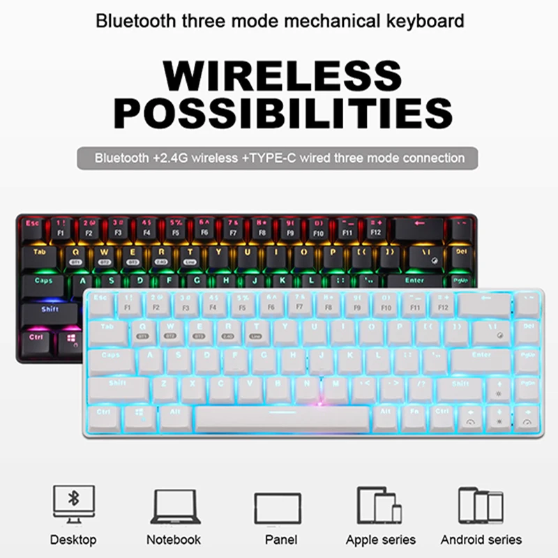 Technology 68 keymechanical keyboard Bluetooth wired 2.4G Bluetooth wireless Bluetooth three mode tablet mobile phone computer