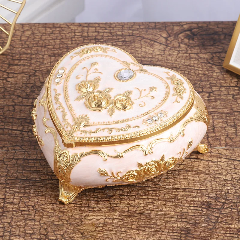 Luxury Heart Shape Jewelry Trinket Box With Mirrored Metal Treasure Chest Storage Keepsake Gift Box for Birthday Mother's Day