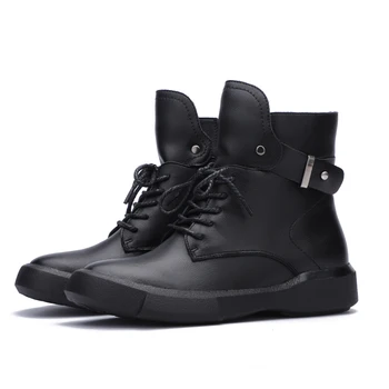 

Fashion Shoes Ankle Boots 2019 VALLU Winter Women Genuine Leather Warm Boots Lace Up Buckle Comfortable Lady Flat Boots