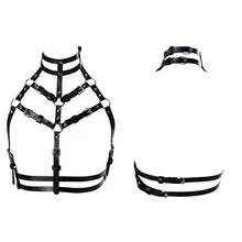 Бюстгальтер из искусственной кожи на бретельках, женское нижнее белье с ремнем, фетиш, для женщин, сексуальный, с вырезами, в стиле панк, готика, бандаж, топы на бретельках, бюстгальтер на бретельках