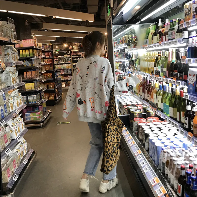 Женские кофты японский Harajuku Ulzzang с принтом граффити рукав летучая мышь Толстовка Женская Корейская Kawaii одежда для женщин