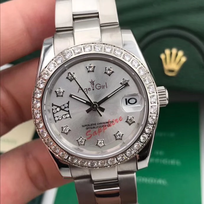 Shell Diamond Новые часы из нержавеющей стали сапфировые женские Автоматические Механические Бриллиантовая оправа серебро розовое золото зеленый корпус Datejust 31 мм - Цвет: Shell Diamond