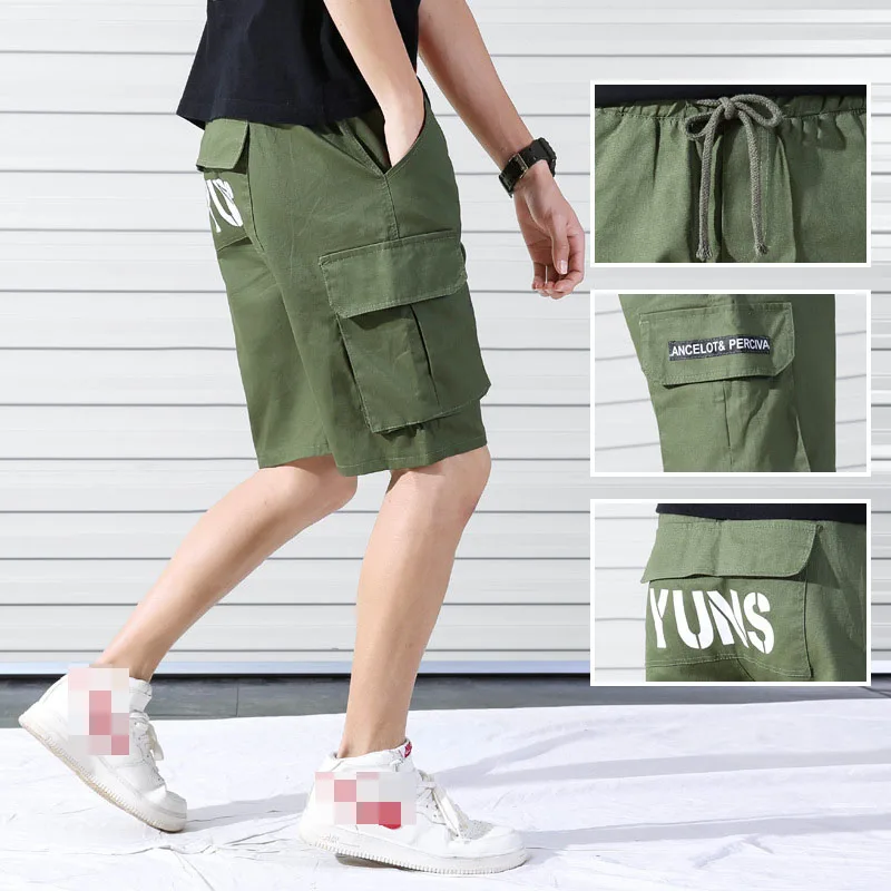 2019 summer men cargo Cotton solid casual Letter Printed shorts Elastic Waist Fashion Bodybuilding Jogger Men's Workout Shorts