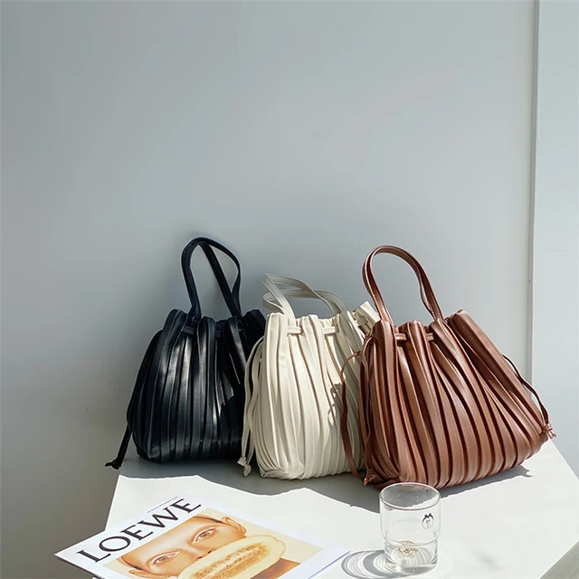 Mini Bag Pu Drawstring Bucket Bag 2023 Autumn New Pleated Bucket Bag