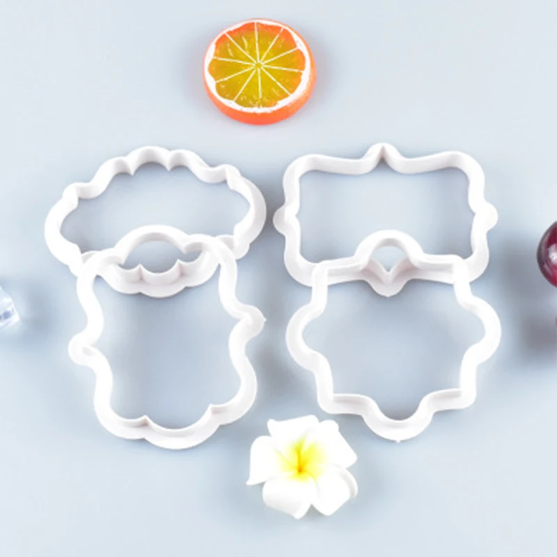 

4/6pcs Fondant Cake Decorating Tools Vintage Plaque Frame Cookie Cutter Set Plastic Biscuit Mould cookie cutters kitchen tools