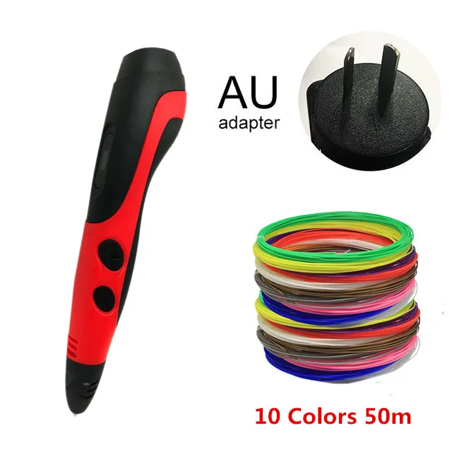 AU RED 50M USB кабель 3D Ручка с 12 цветов 36 метров PLA нити печать Ручка Поддержка ABS и PLA Дети Diy ручка для рисования с ЖК-дисплеем - Цвет: AU RED 50M