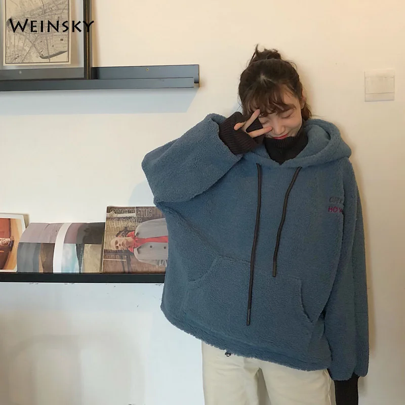 women Oversized Hoodie Korean Fashion Casual Style Sweatshirt 2019 New Artificial Lamb Cashmere Hoo