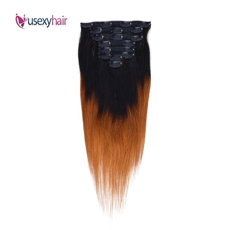

Usexy Clip In Human Hair Extensions Long Straight 1B/30 Ombre Color Hairpiece Brazilian Hair Remy Clip Ins Hair Pieces for Women