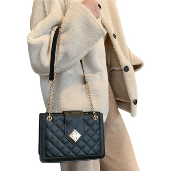 

2020 Fashion Women Chain Crossbody Bag Vintage Luxury Classic Linge Pattern Rotating Buttons Closed PU Leather Messenger Handbag