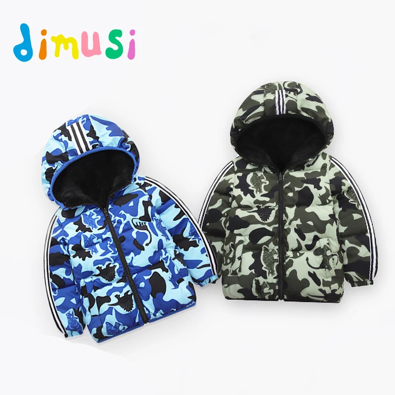  DIMUSI Winter Boys Jackets Fashion Both-Side Wear Hooded Thick Warm Coats Casual Baby Girls Outwear