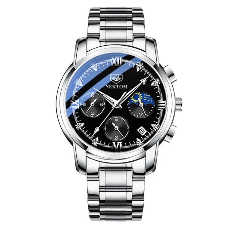 Men's Real Belt Quartz Watch Luminous Waterproof Calendar Men's Watch With Diamond Face Non Mechanical Student Fashion Watch