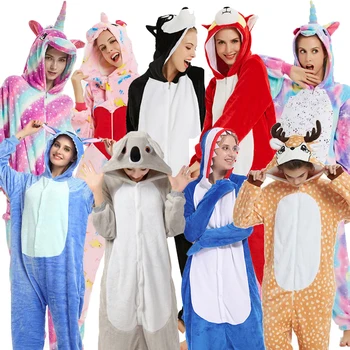 

Kigurumi Flannel Onesies for Women Pajamas 2020 Winter Animal Cat Stitch Pyjamas Adult onesies Cosplay Flannel Nightie Sleepwear