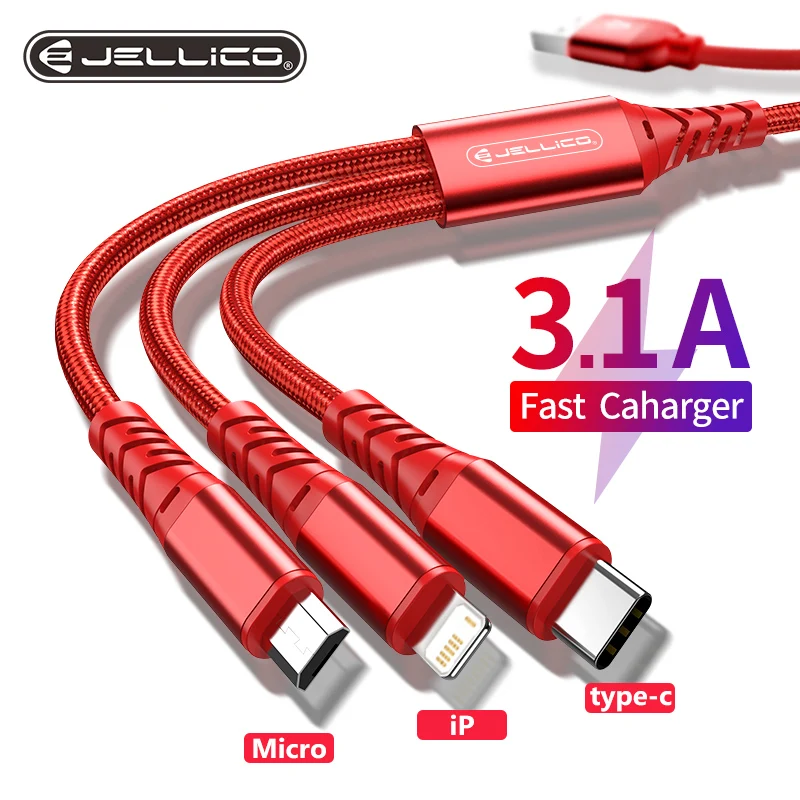 Кабель микро USB Jellico 3 в 1 8pin Тип C для iPhone 11 Xr 8X7 6S Plus iOS 10 9 8 Samsung Nokia|Кабели мобильных