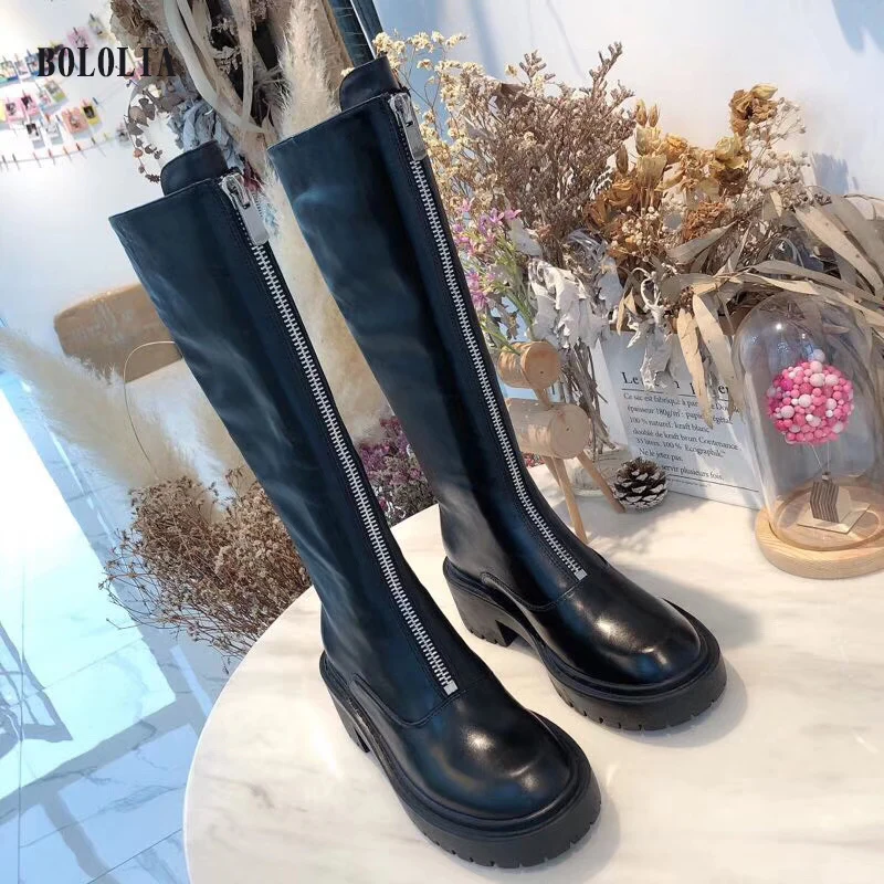 

Womens Winter Fashion 2020 New High Quality Sexy Martin Boots Black Genuine Leather Zipper Leisure High Cylinder Long Boots