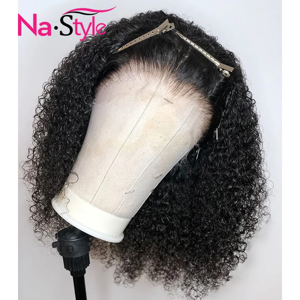 Transparent Lace Wigs Afro Kinky Curly 13x6 Lace Front Human Hair Wigs Pre Plucked Invisible Lace Front Wigs Short Bob Wigs Remy