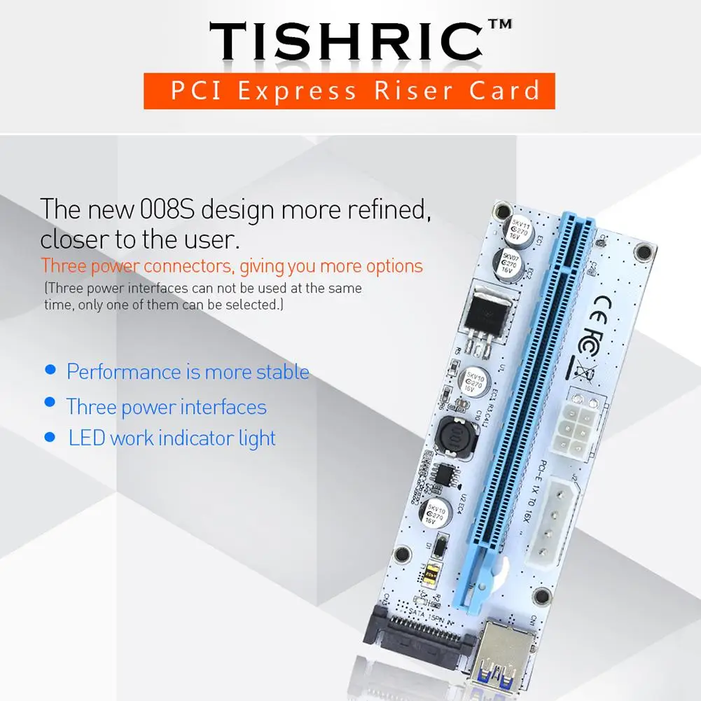 New White PCI-E Riser 008 Express 1X 4x 8x 16x Extender PCI E USB Riser 008S Adapter Card SATA 15pin for BTC Mining Miner