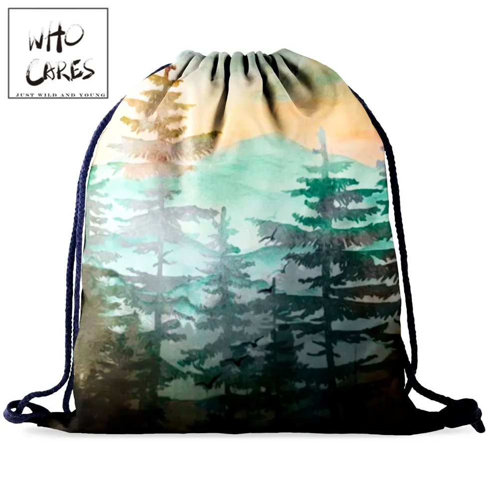 

Fashion Natural Drawstring Bag Backpack Women Portable Shopping Bag Casual 3D Printing Forest Outdoor Travel Bag