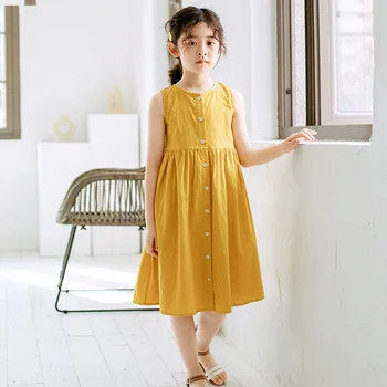 

2020 Summer Teenager Girls Cotton Dress Kids Cute Princess Party Frocks Big Children Long Maxi Holiday Sundress Girl Vestido