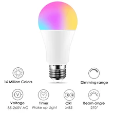 Ampoule Intelligente WiFi LED, Lampe avec Fonction de Minuterie, Couleur Variable Blanc Multicolore, Puissance 15 W, B22 E27, 85-265V