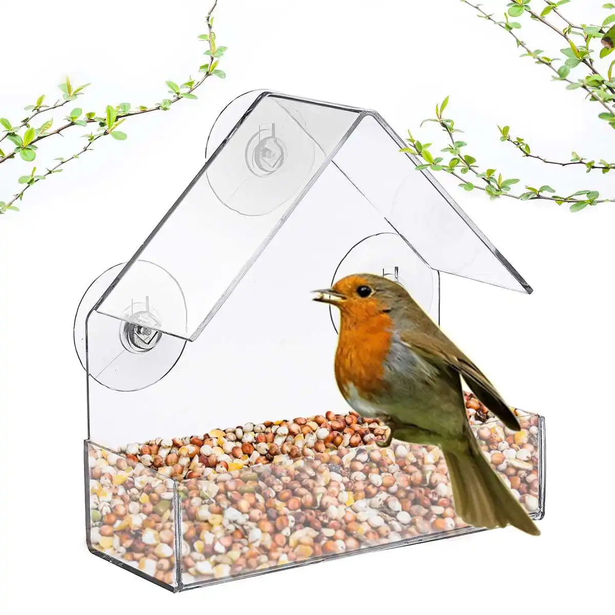 Transparent Acrylic Bird Feeder Durable Window Viewing Bird Feeders Tray Birdhouse Suction Cup Mount House Type Simple Feeder